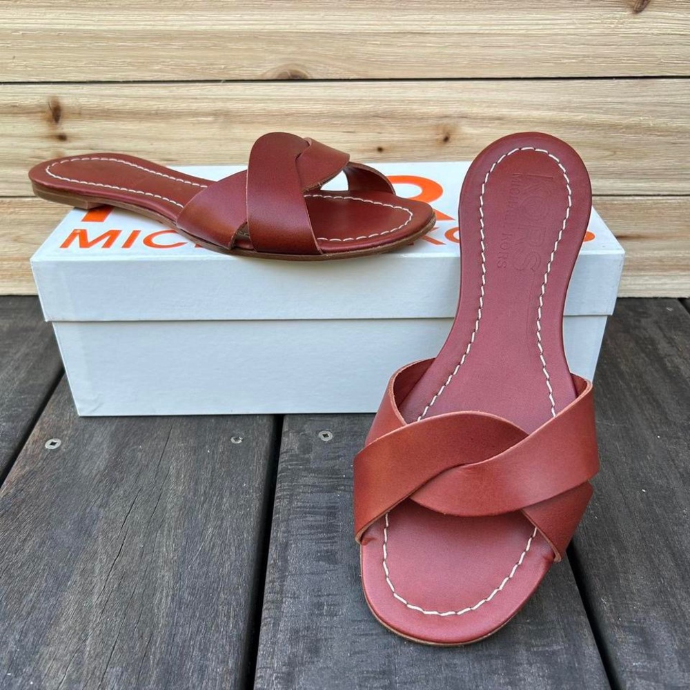 Tan Brown Chestnut Michael Kors Leather Sandals Gypsy Sienna Vacchetta w/ Box
